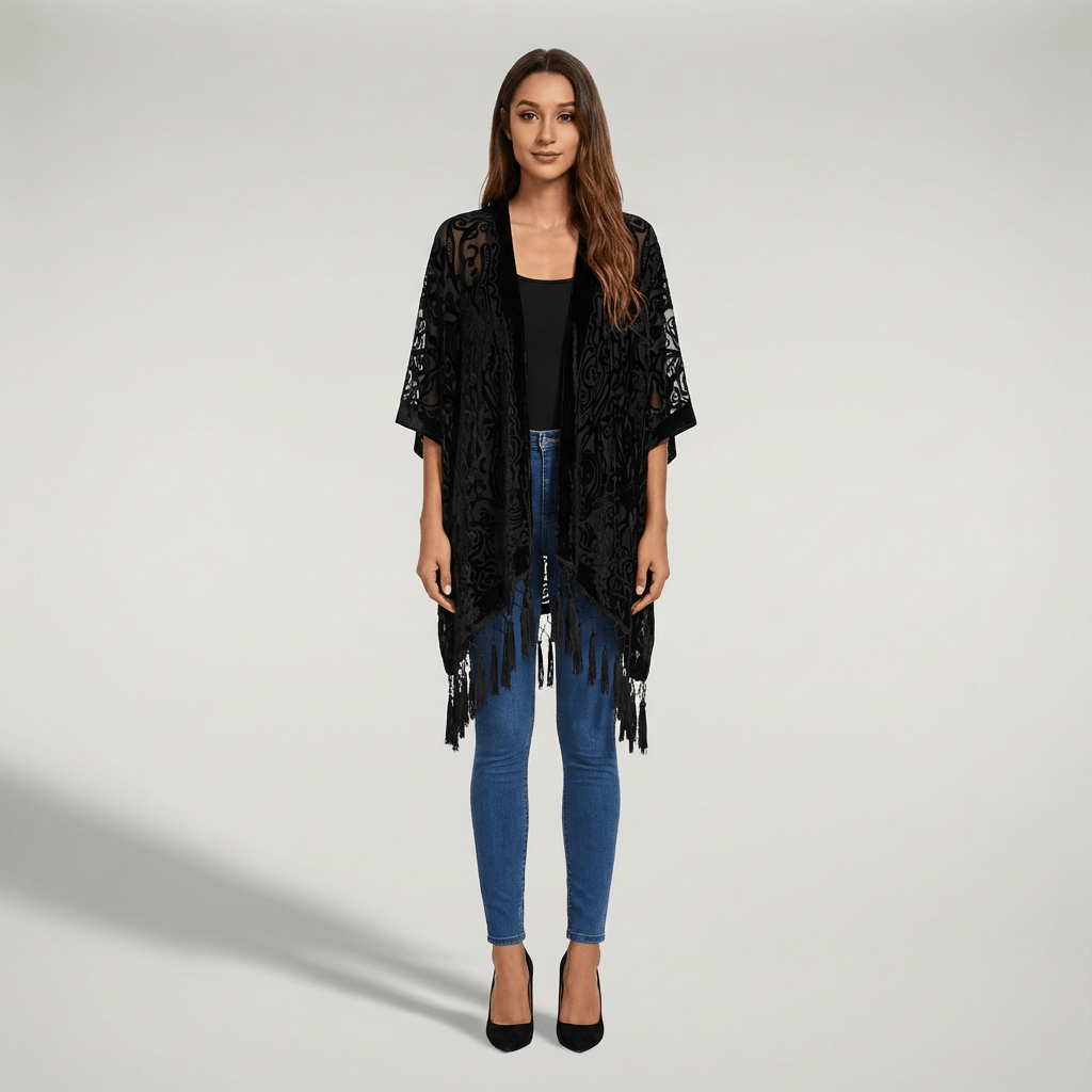 Gilet Kimono Noir Femme
