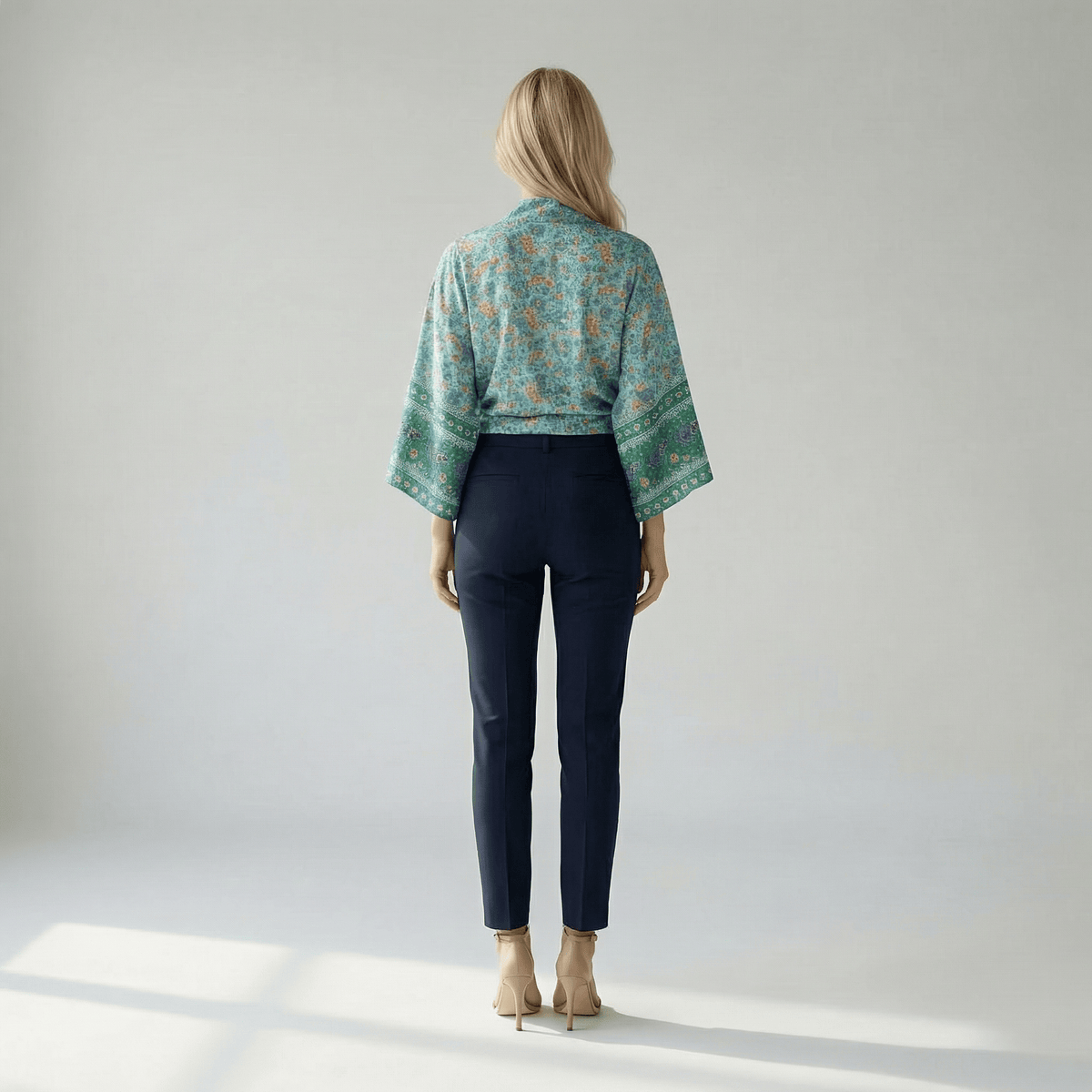 Kimono Court Bleu Fleurs