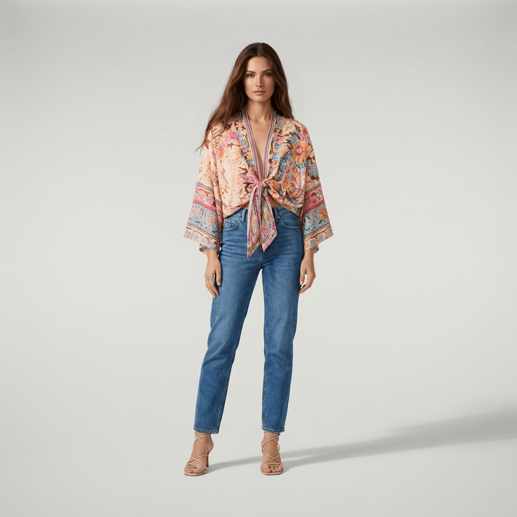 Kimono Court Fleuri Femme