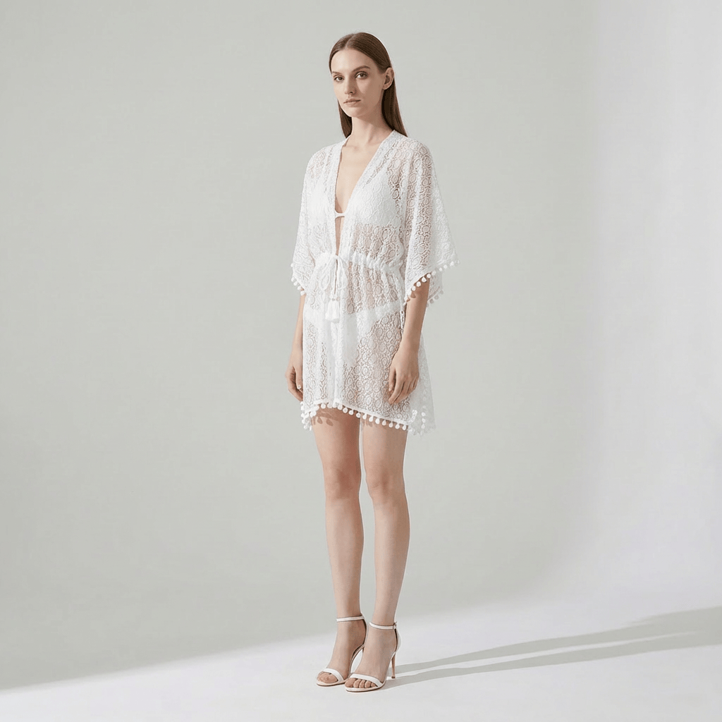 Kimono De Plage Blanc Dentelle