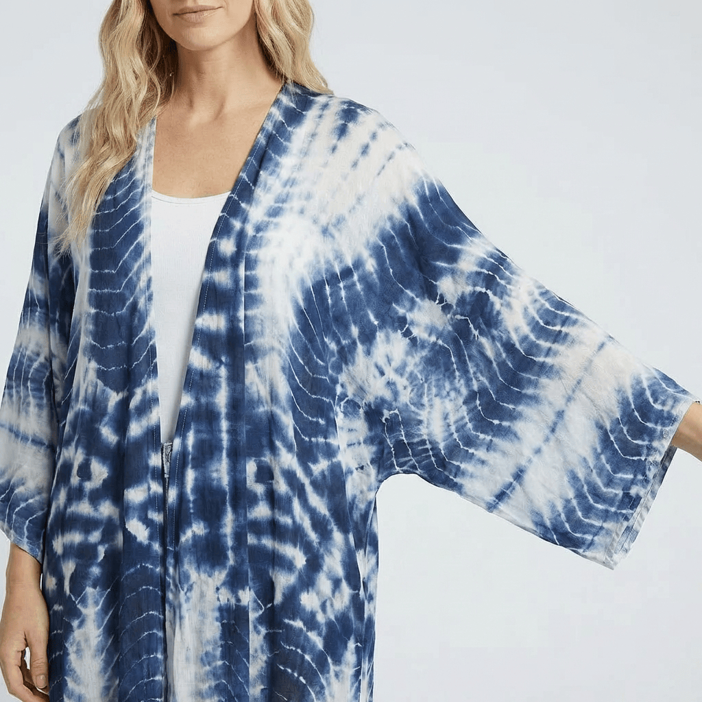 Kimono Long Bleu Et Blanc
