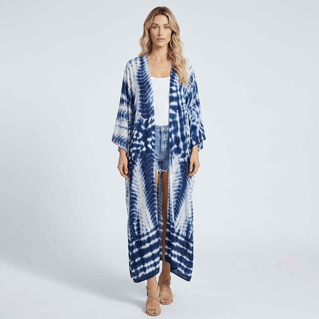 Kimono Long Bleu Et Blanc