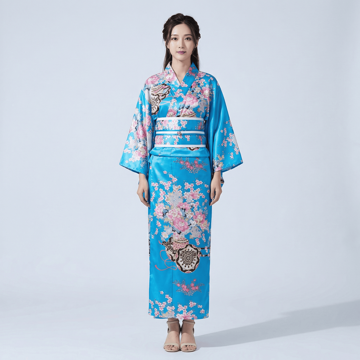 Kimono Traditionnel Bleu Japonais Femme