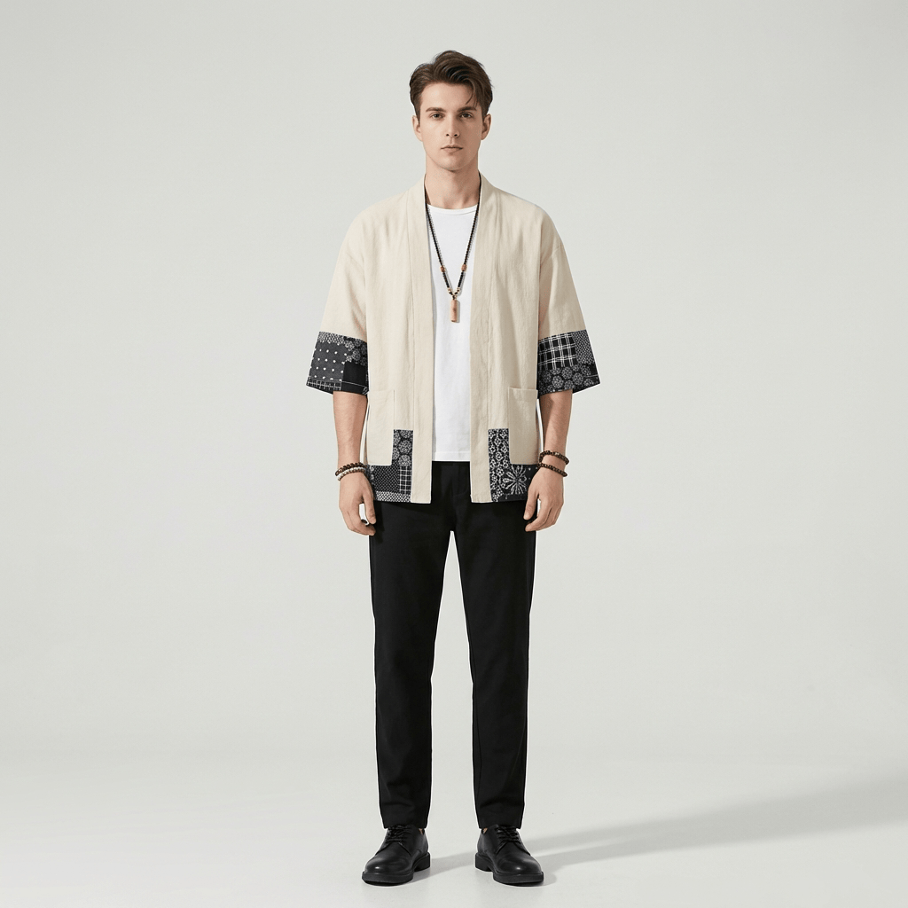Veste Kimono Beige Homme